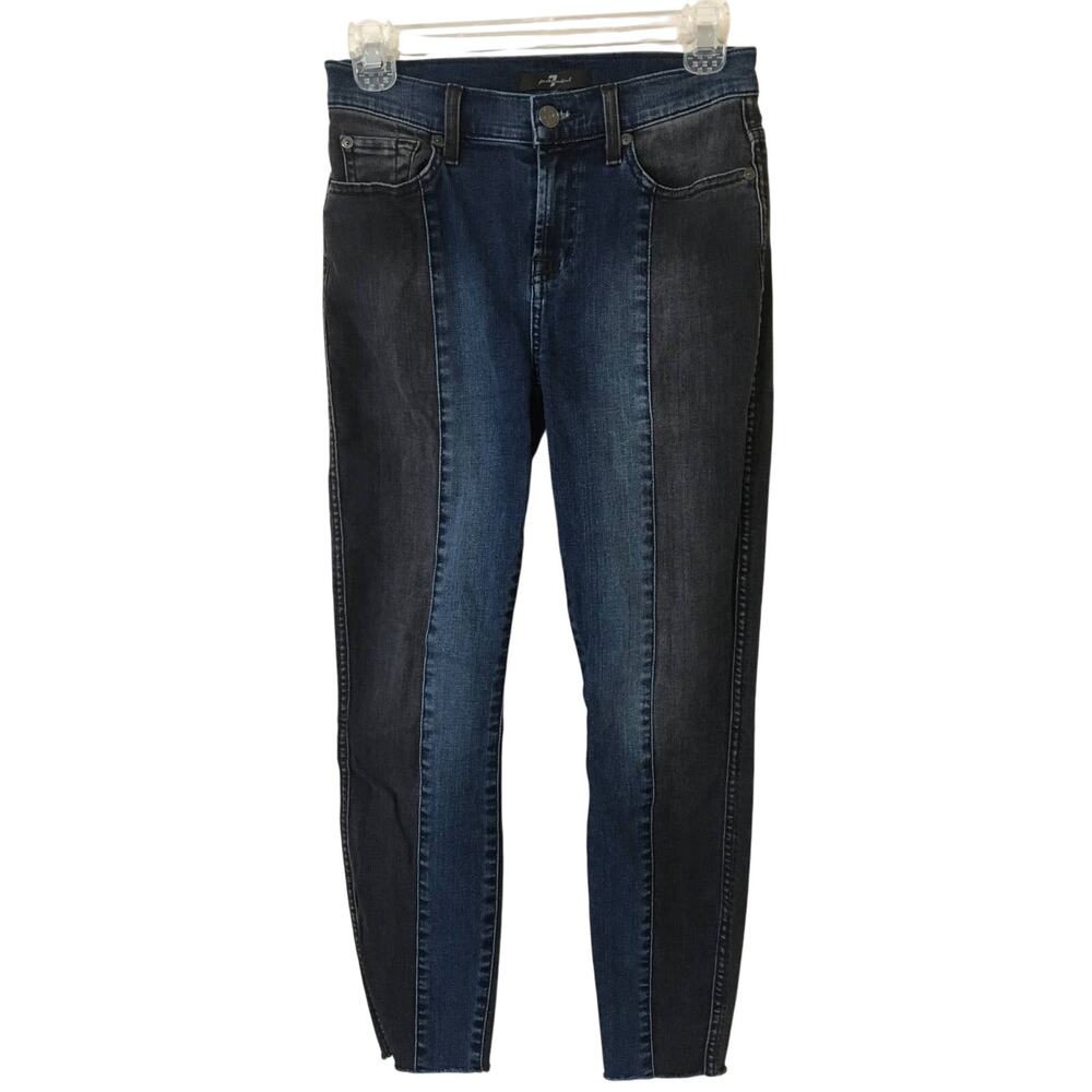 7 For All Mankind Size 25 Two Tone Black & Blue Five Pocket Design Jeans Raw Hem